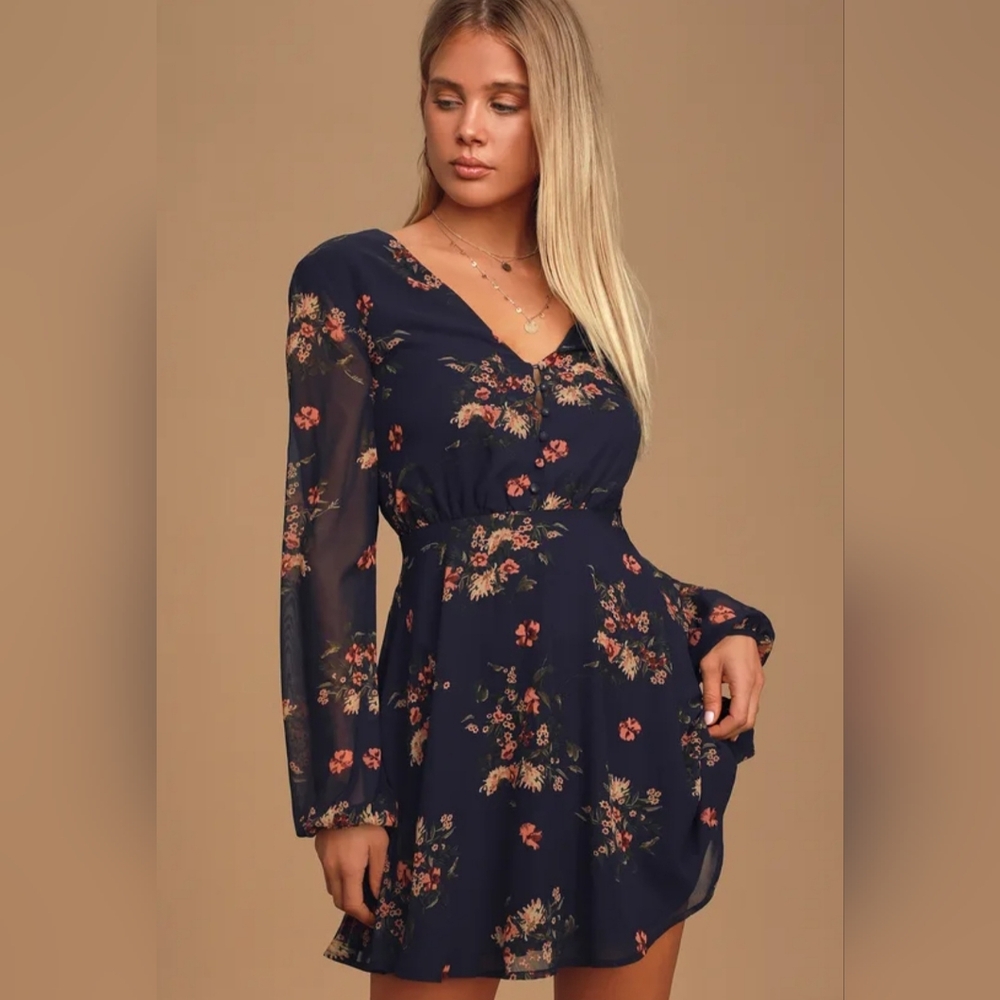 Lulus Floral Navy Dress